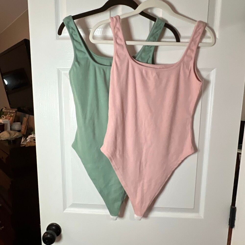 SHEIN Bodysuit Bundle – 2 Piece (Pink & Sage Green) – Size L